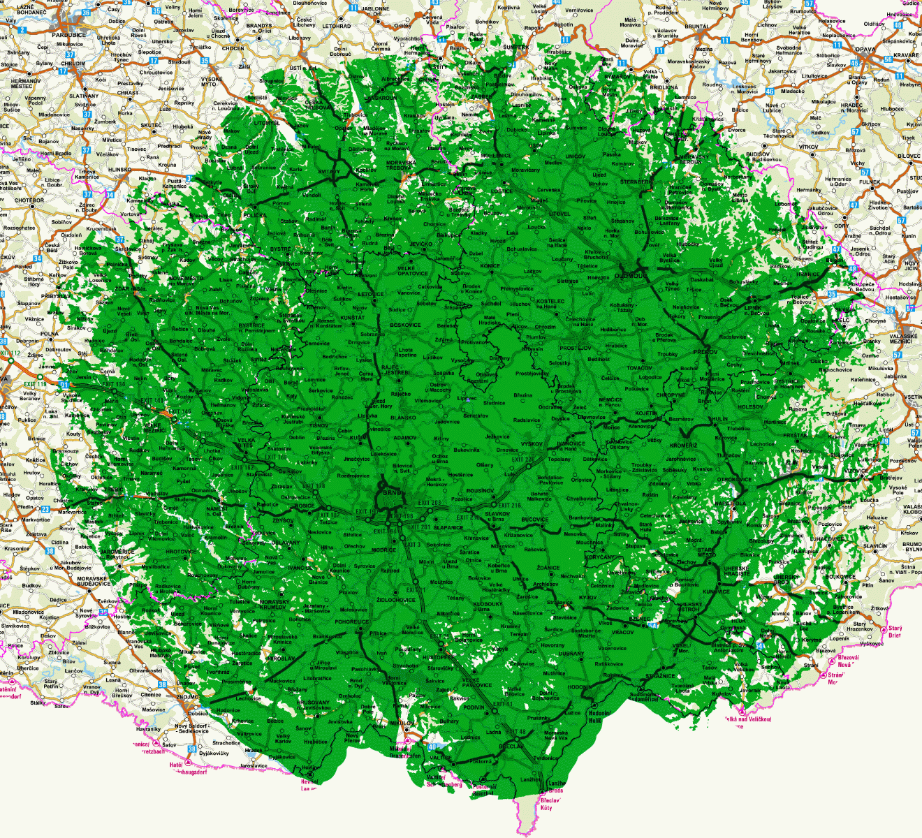 Mapy pokrytí DVB-T2