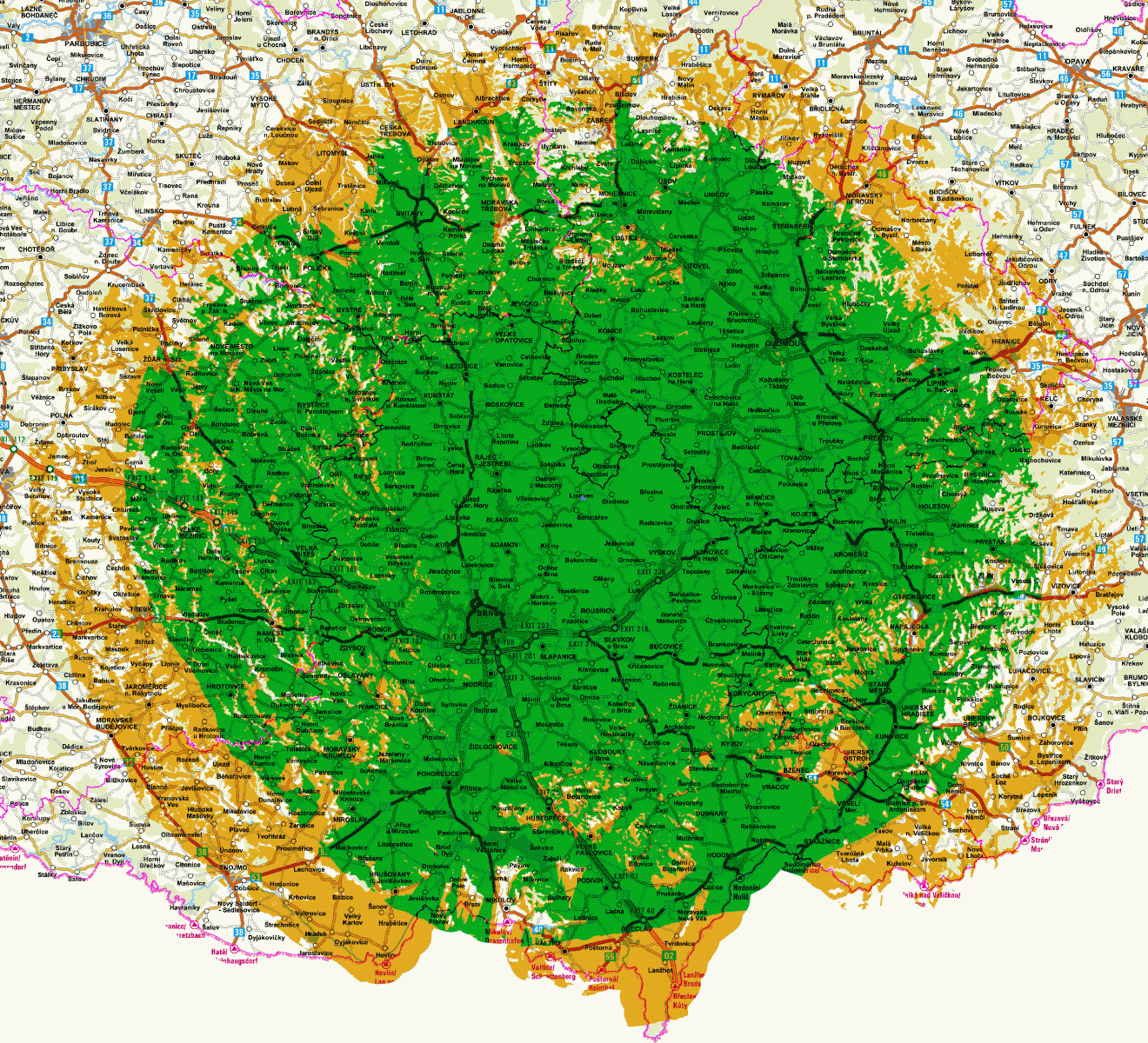 Mapy pokrytí DVB-T2