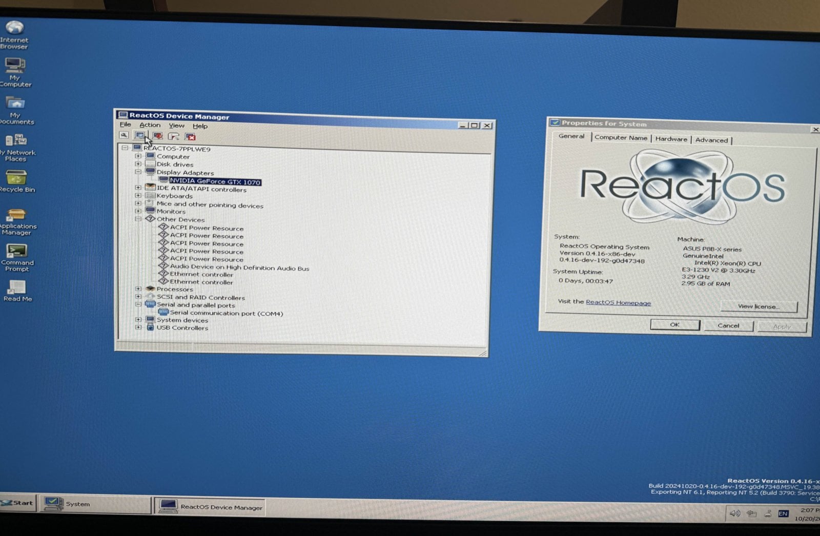 Ovladač NVIDIA pro Windows 7 na ReactOS