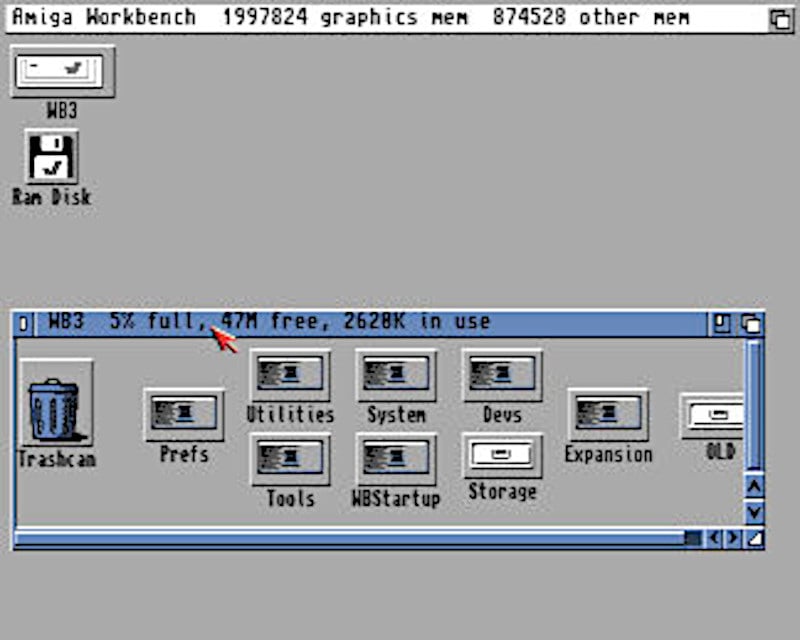 Vzhled původního WB, s jímž Amiga 1200 vyšla (verze 3.x).