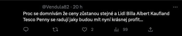 Tweet vlády k balíčku a reakce