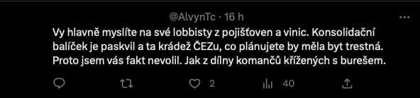 Tweet vlády k balíčku a reakce