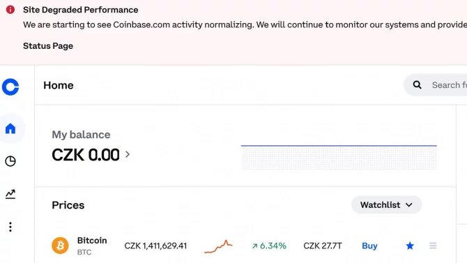 Coinbase - nulový zůstatek