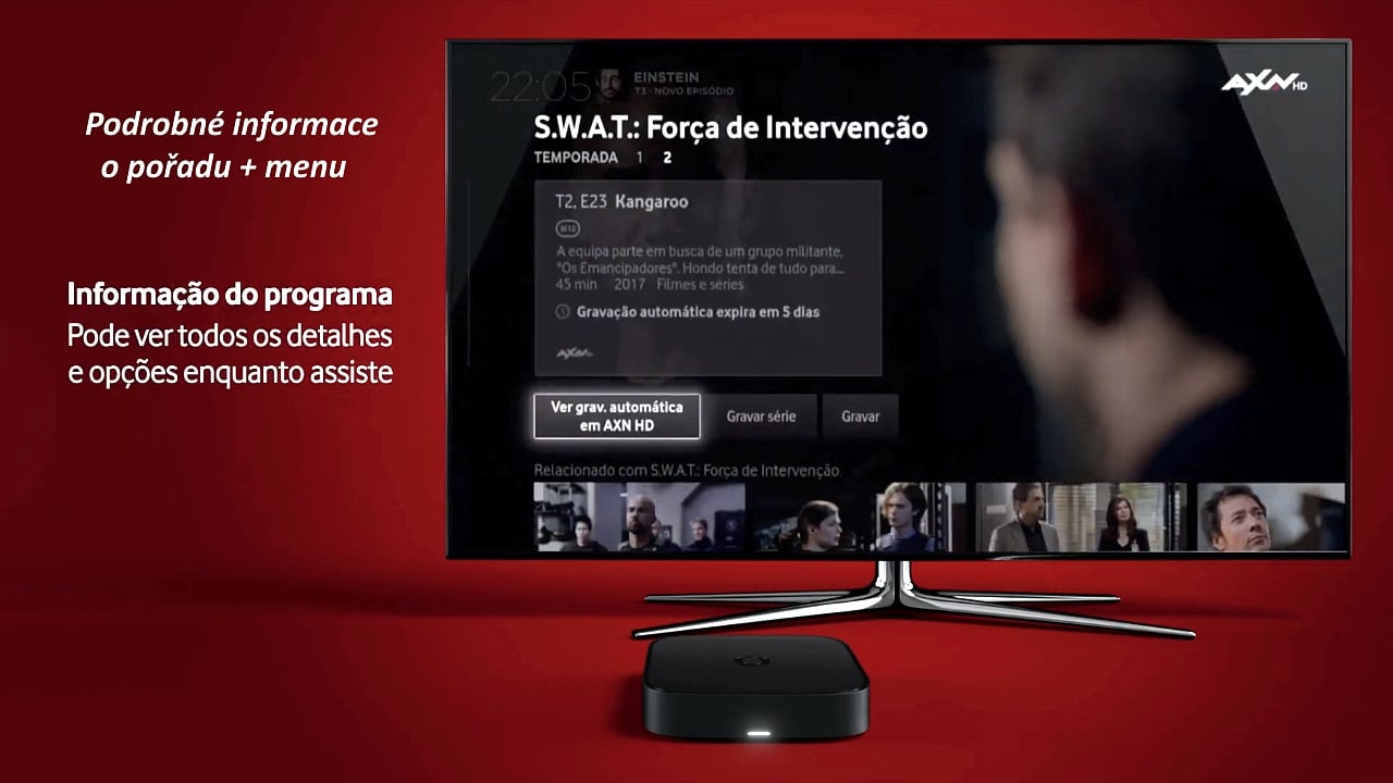 Podrobné informace o pořadu a související menu