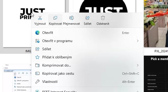 Kontextové menu po aktualizaci