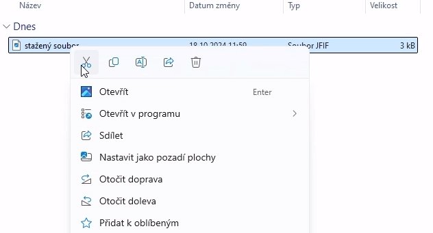 Kontextové menu před aktualizací