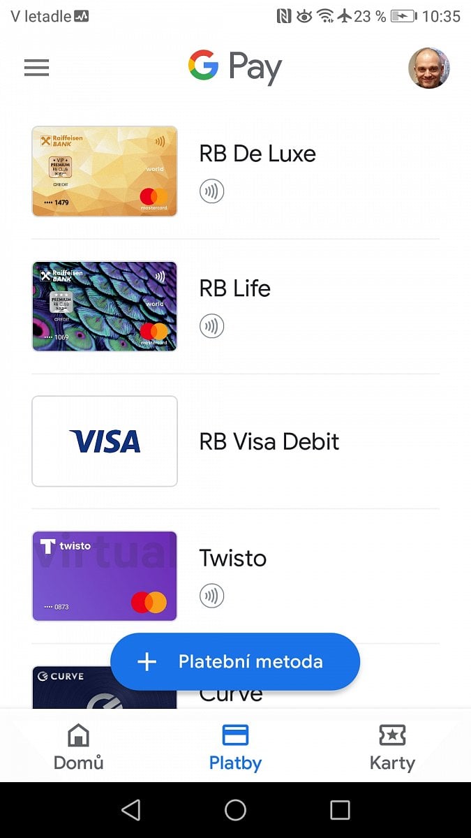 Karty Raiffeisenbank v aplikaci Google Pay. (7. 4. 2020)