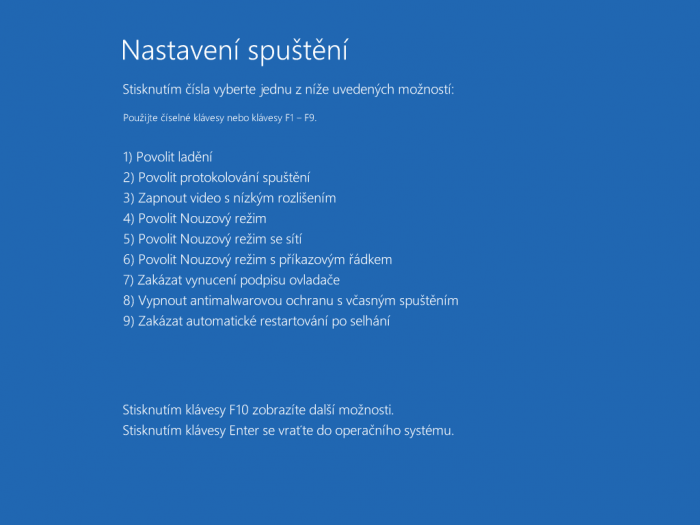 Po restartu zařízení na obrazovce Nastavení spouštění zmáčkněte klávesu F4 či 4