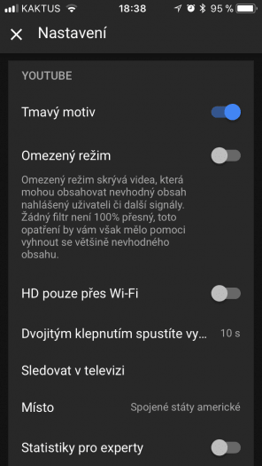 Nastavení v tmavém motivu