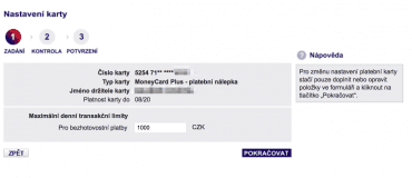 Moneta Money Bank umí nastavit denní limity (nejen) pro bezkontaktní nálepku.