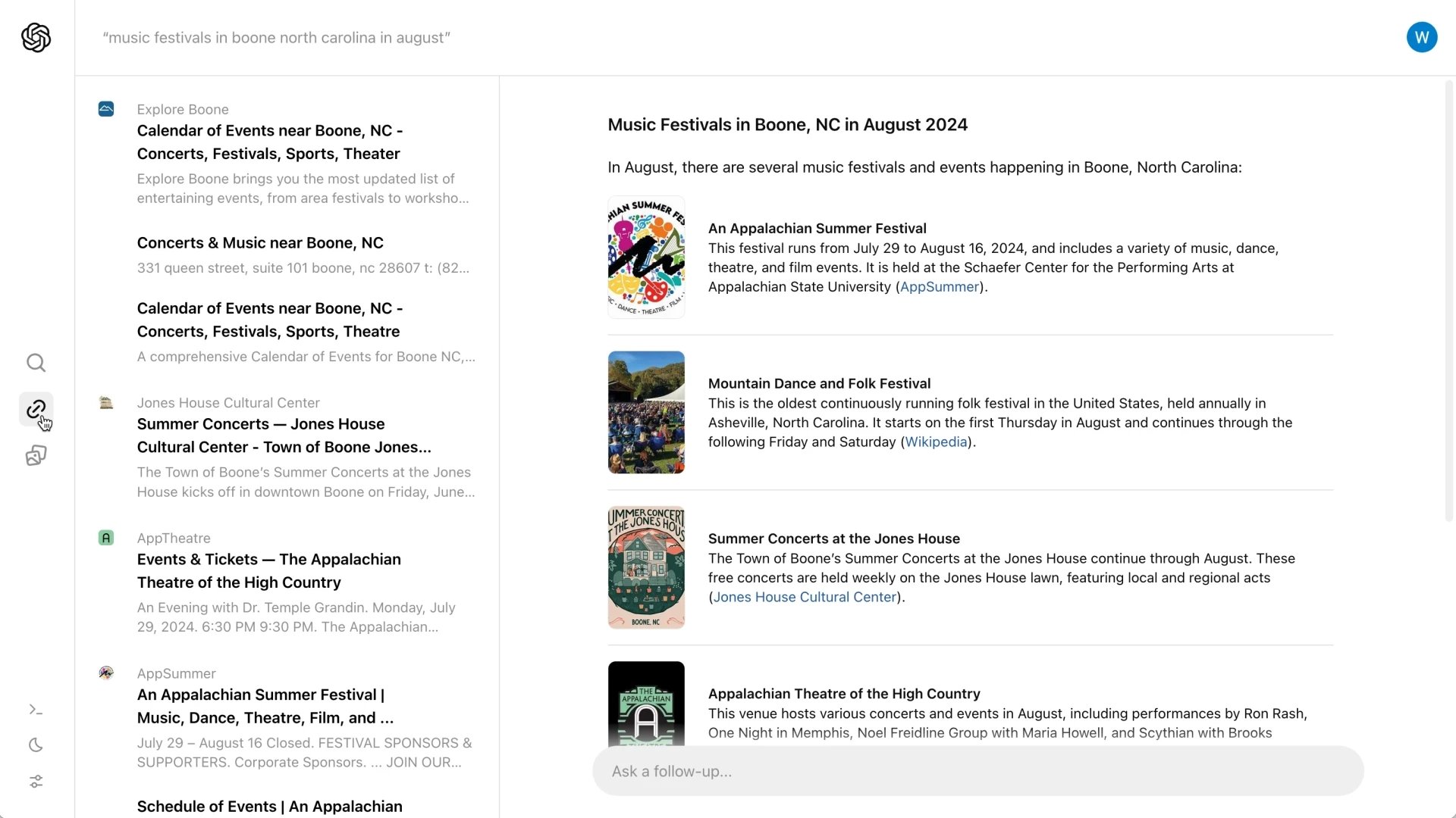 SearchGPT odpovídá na otázku, zároveň ale plně zdrojuje a odkazuje na vydavatele obsahu