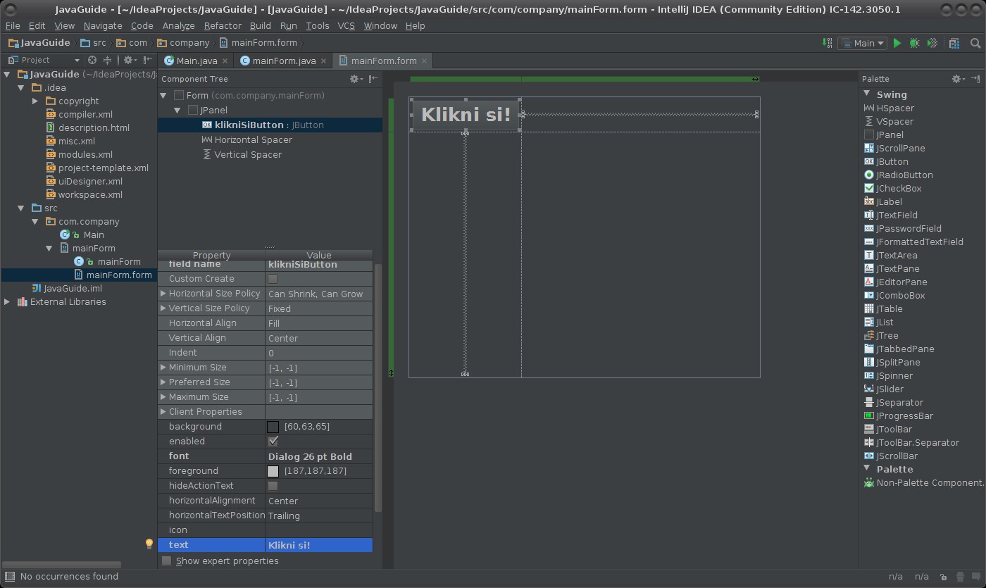 Widgety a signály aplikace Java