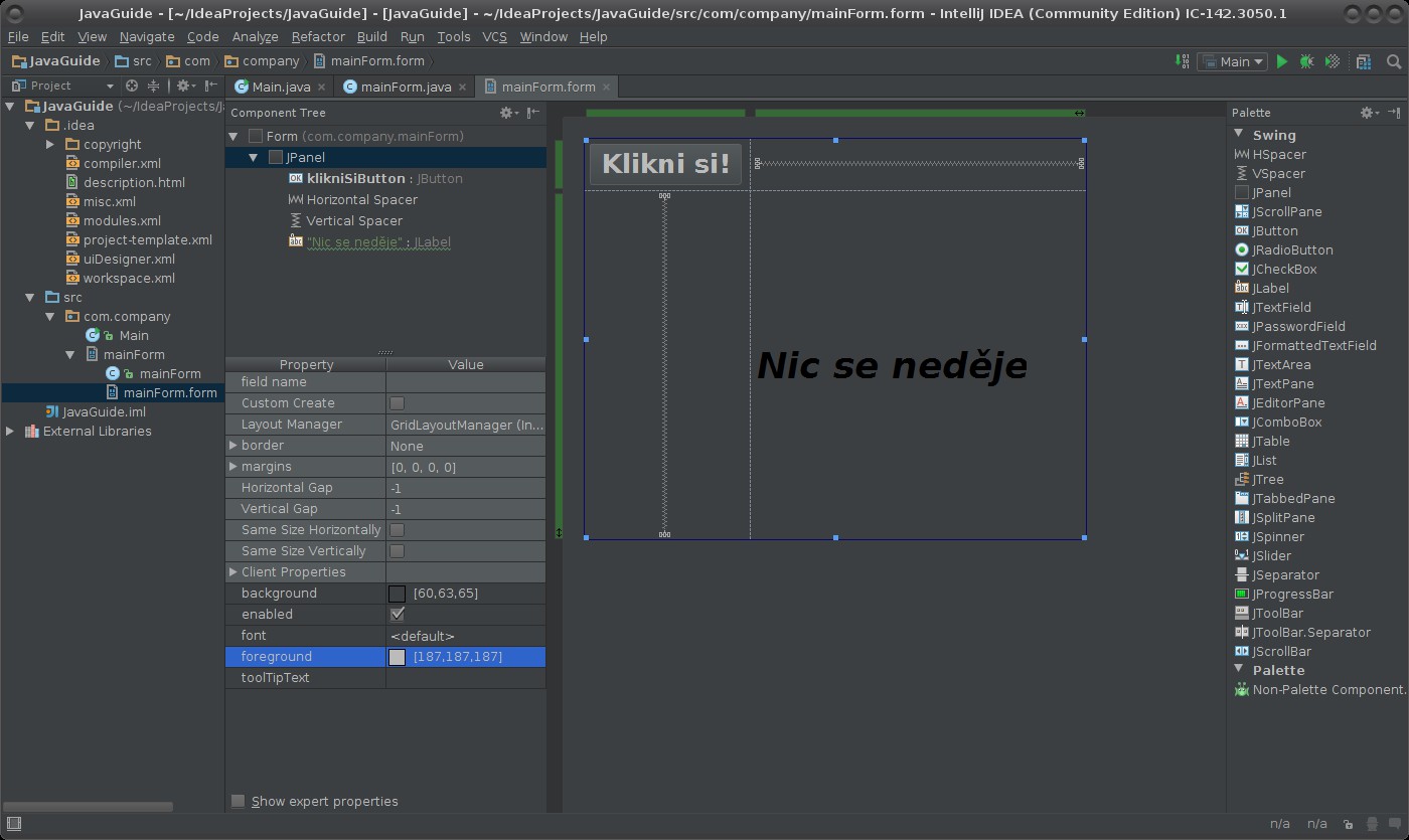Widgety a signály aplikace Java