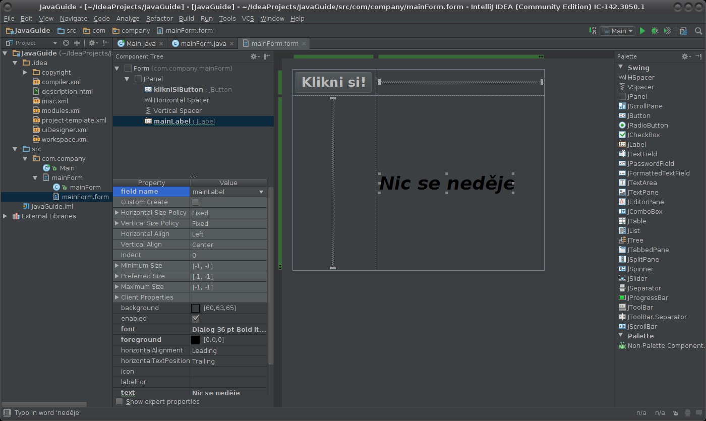 Widgety a signály aplikace Java