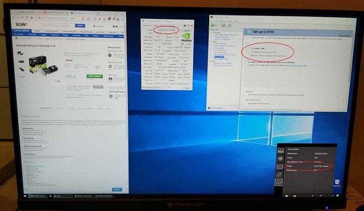 Snímek z počítače, na kterém běží GeForce GT 1030 v režimu aktivního G-Sync (Zdroj: Reddit)