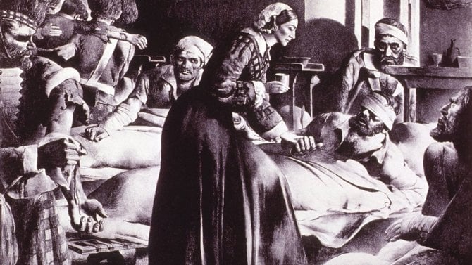 Florence Nightingale s nemocnými vojáky