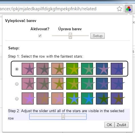 Úpravou vzhledu hvězdiček v rozšíření Vylepšovač barev se pro uživatele konfiguruje vnímání barev při prohlížení internetových stránek
