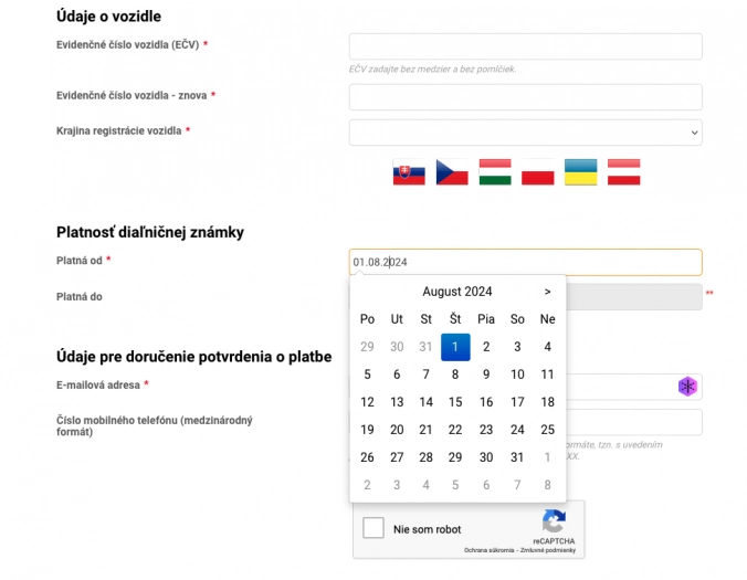 Jednodení slovenskou dálniční známku koupíte online, ale s platností až od následujícího dne. (31. 7. 2024)