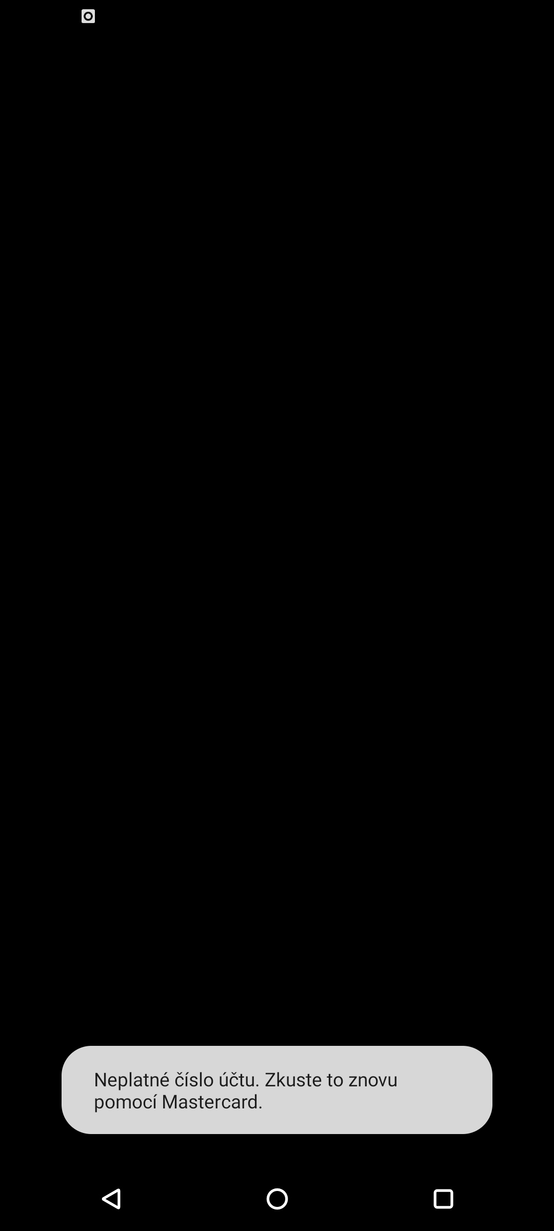 Když použijete při registraci jinou kartu, než Mastercard, zobrazí se tato chybová hláška. (13. 11. 2021)