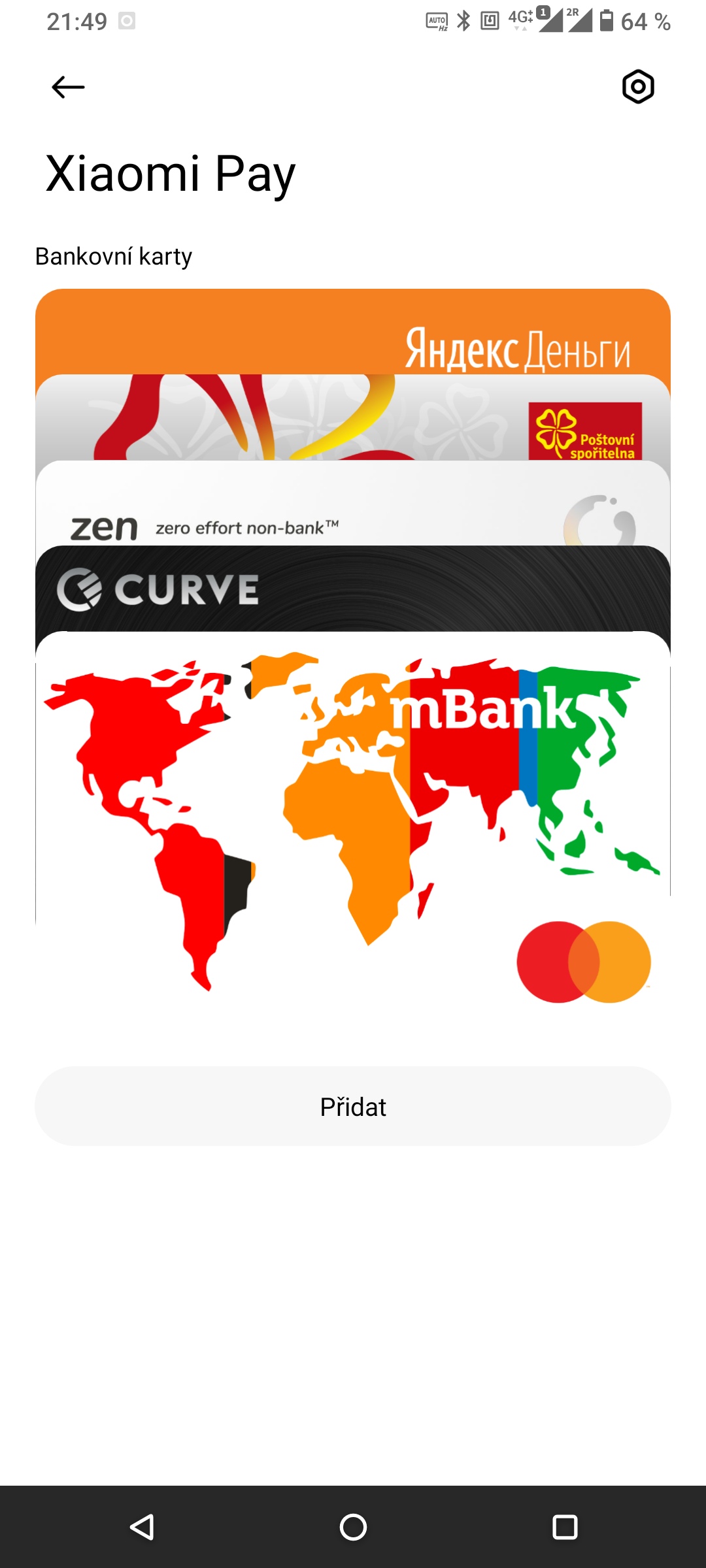 Platební karty se řadí chronologicky podle registrace do aplikace. (13. 11. 2021)