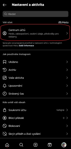 Obr. 1 Jak zrušit účet na Instagramu