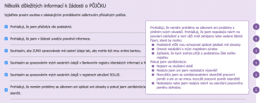 Závěrečná prohlášení k žádosti o půjčku. Dáváte mj. souhlas s dotazem do úvěrových registrů.