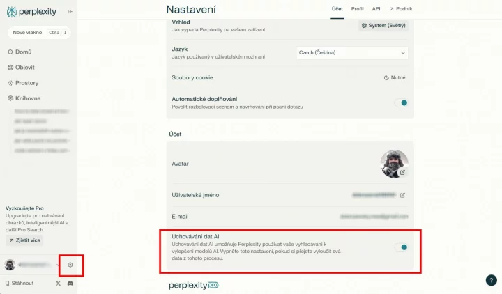 Jak deaktivovat sběr dat v Perplexity