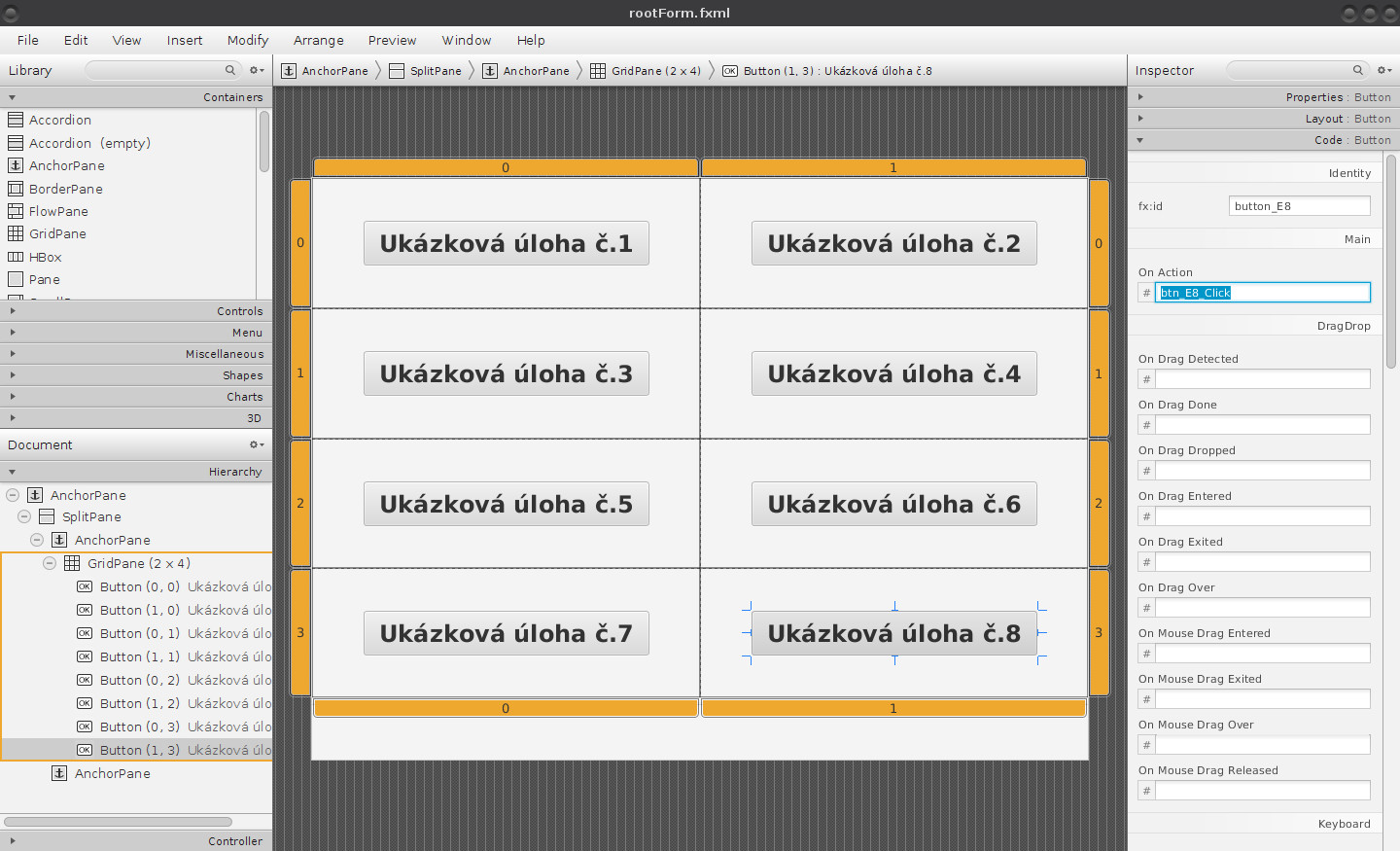 Umístění a nastavení tlačítek