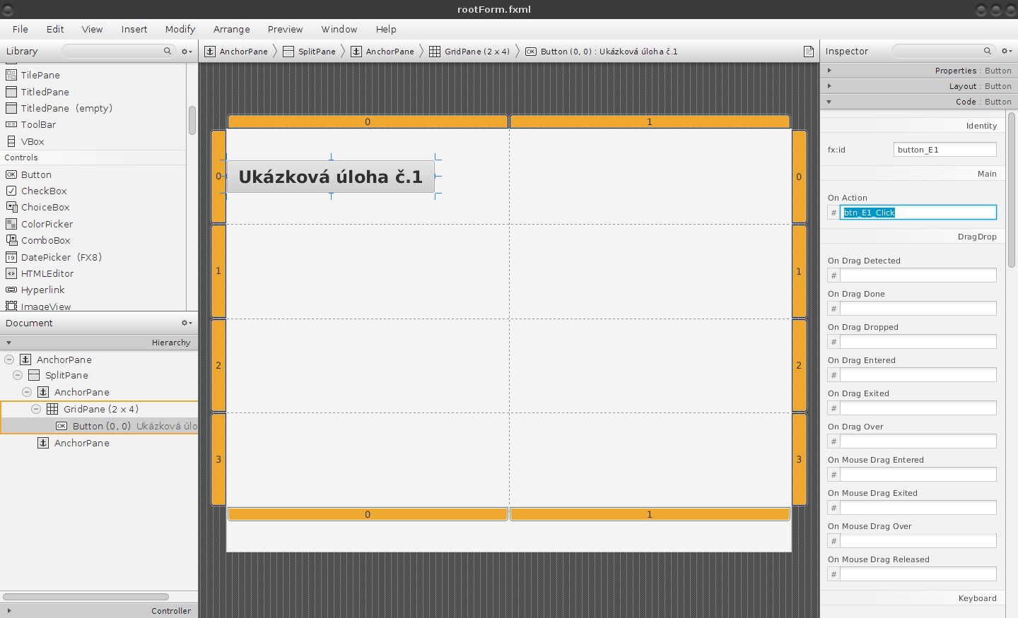 Umístění a nastavení tlačítek