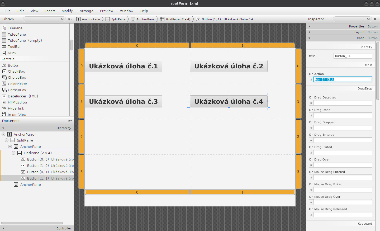 Umístění a nastavení tlačítek
