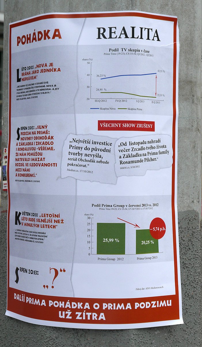 Kontroverzní plakát před sídlem FTV Primy