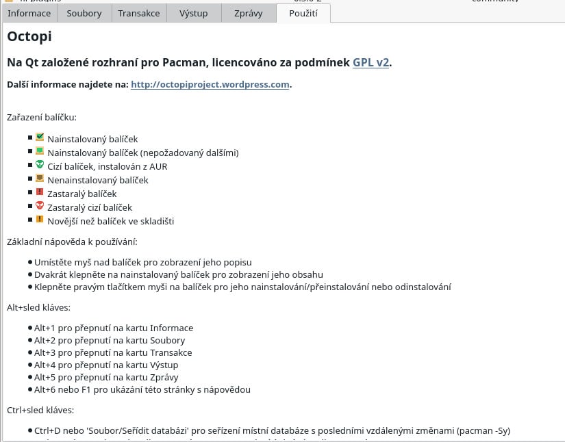 Octopi, správce balíčků, Manjaro specifické balíčky