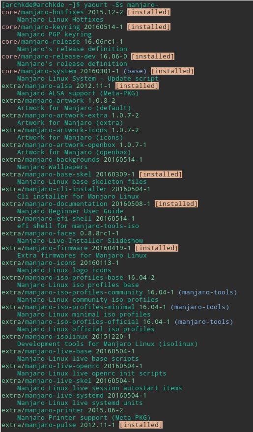 Octopi, správce balíčků, Manjaro specifické balíčky