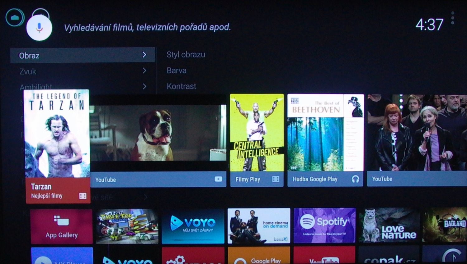 Philips 65PUS7601 - nabídka na tlačítku Home