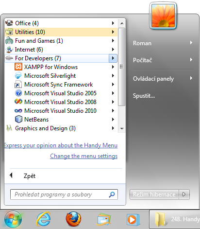 <p>Upravená nabídka start</p>
