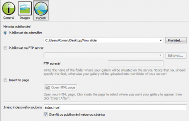 <p>Galerii je možné publikovat do složky nebo přímo na ftp server</p>