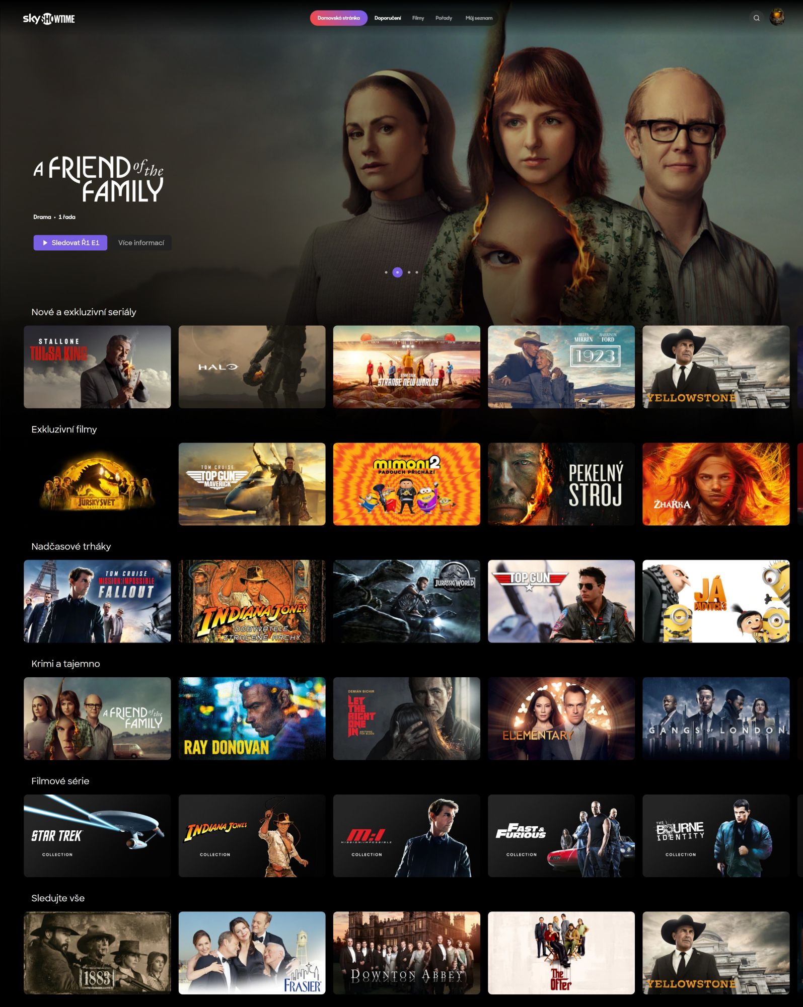 Úvodní stránka české verze SkyShowtime (webová verze)