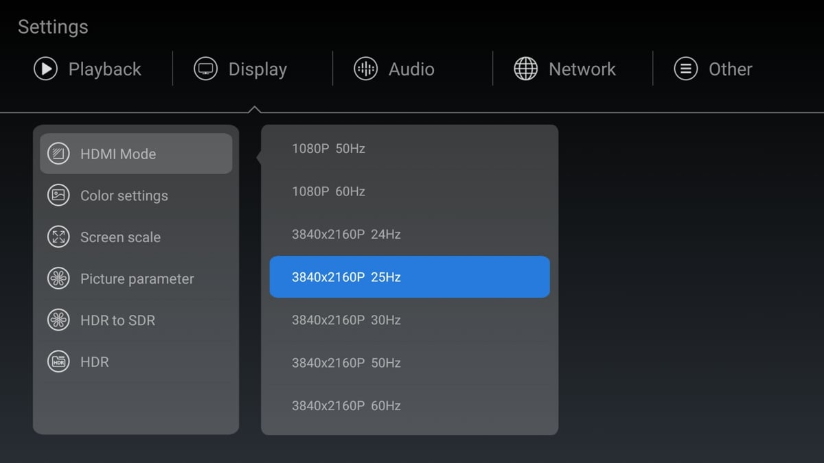 Zidoo Z1000 - nastavení přehrávání, obrazu a zvuku