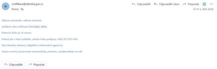 Identita občana - email s odemykacím kódem