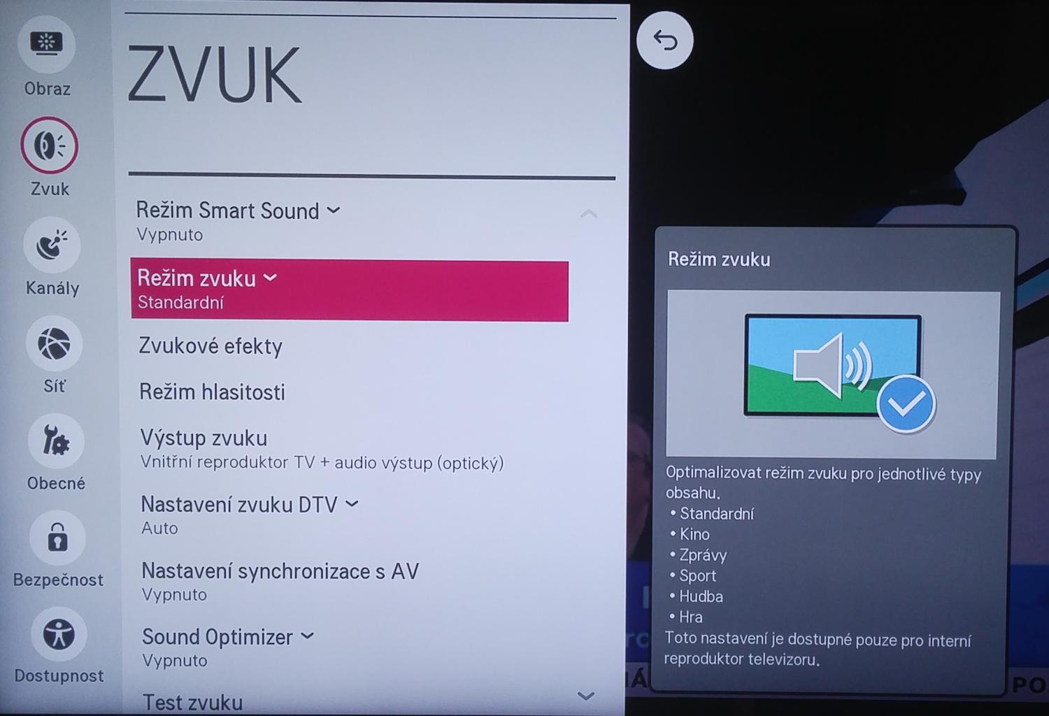 Nastavení obrazu a zvuku