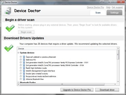 Device Doctor zkontroluje nejnovější ovladače