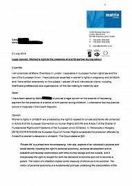 Expertiza problematiky poplatků za doprovod u porodu od anglické právničky Elizabeth Prochaska