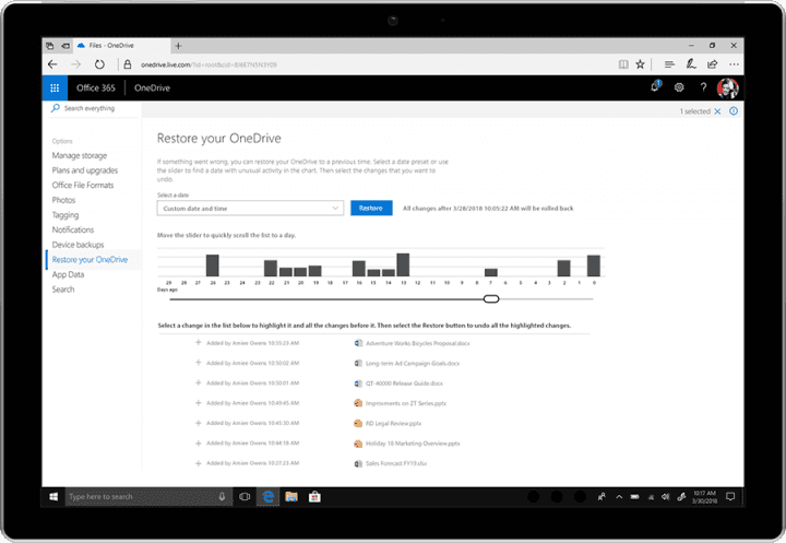 Nová funkce vám snadno umožní obnovit obsah OneDrivu (foto: Microsoft)