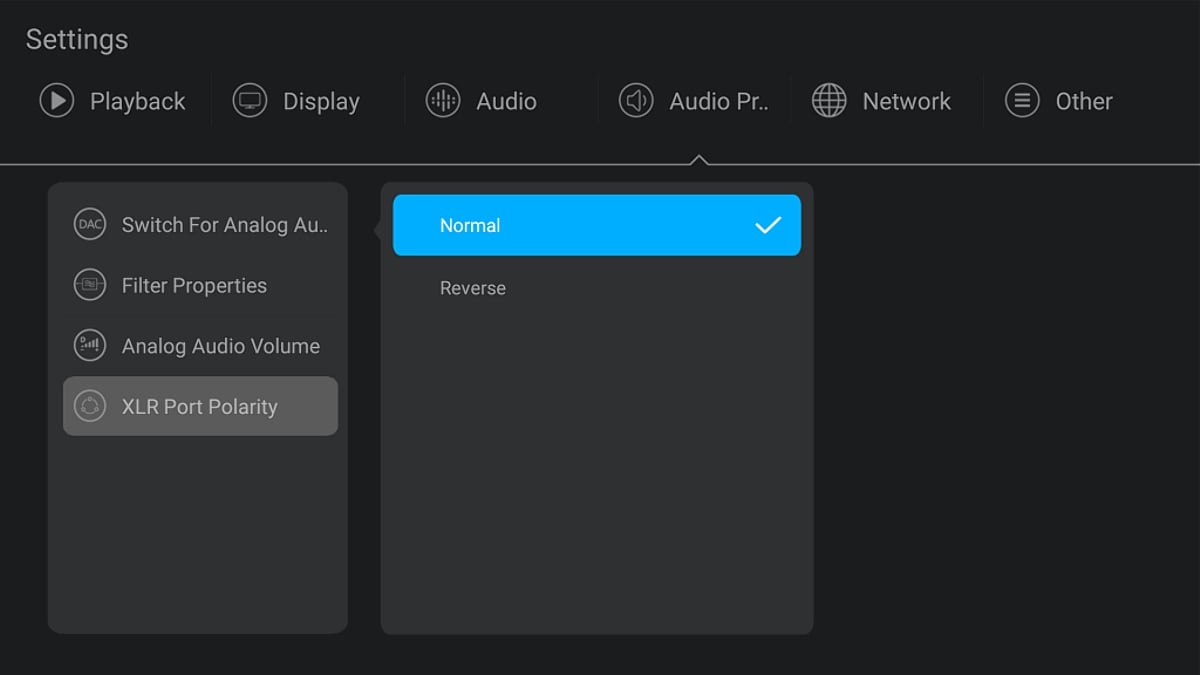 Nastavení audia, DAC čipu a XLR výstupu