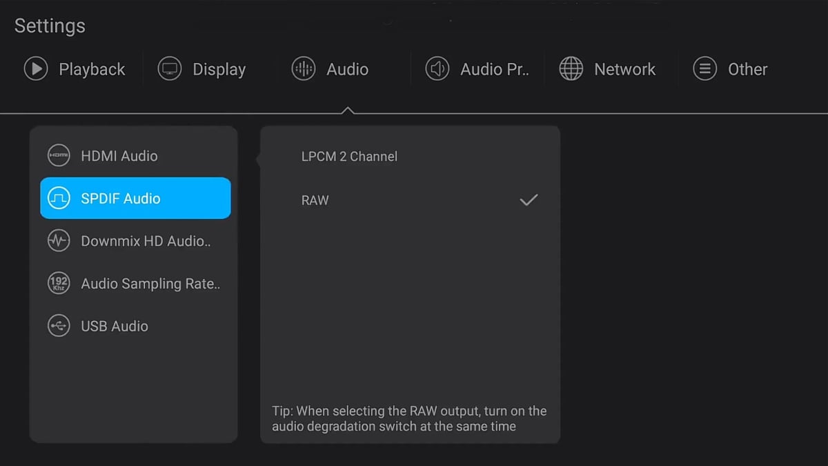 Nastavení audia, DAC čipu a XLR výstupu