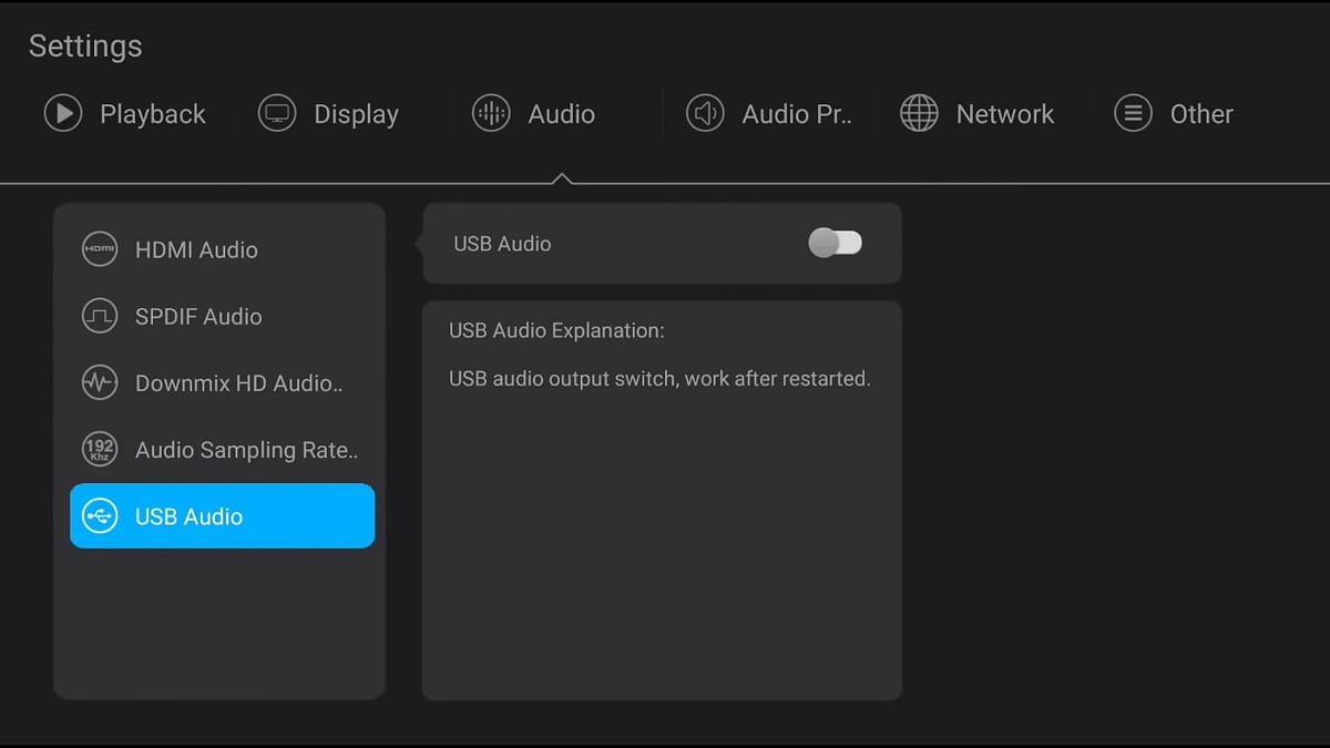 Nastavení audia, DAC čipu a XLR výstupu