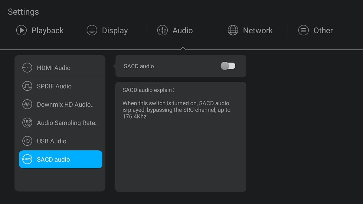 Nastavení audia, DAC čipu a XLR výstupu