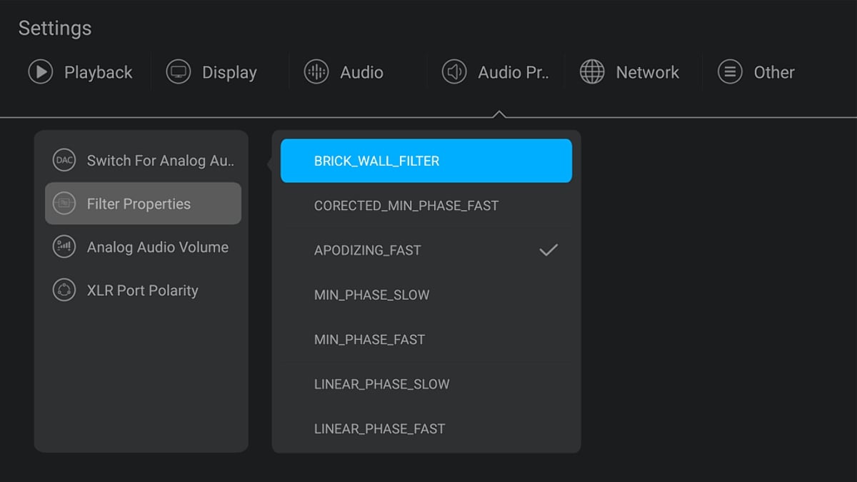 Nastavení audia, DAC čipu a XLR výstupu