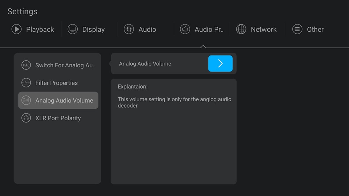 Nastavení audia, DAC čipu a XLR výstupu