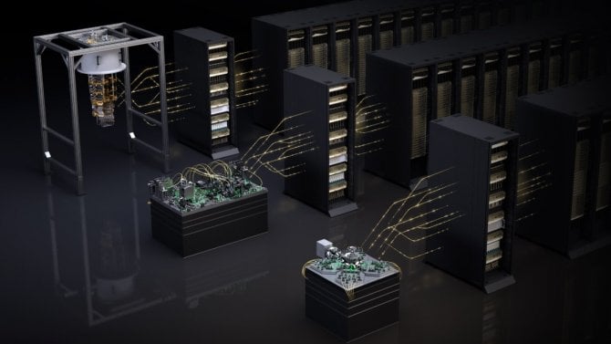 Nvidia - AI servery připojené ke kvantovému počítači (ilustrace)